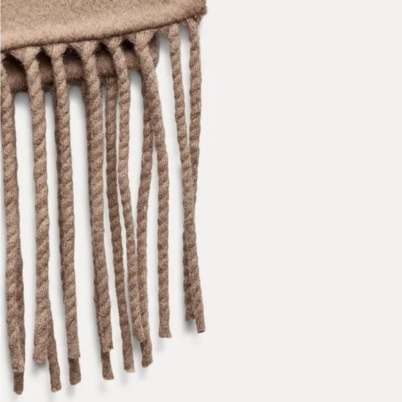 ZARA ASYMMETRICAL FRINGED WOOL BLEND CAPE - Picture 9 of 9